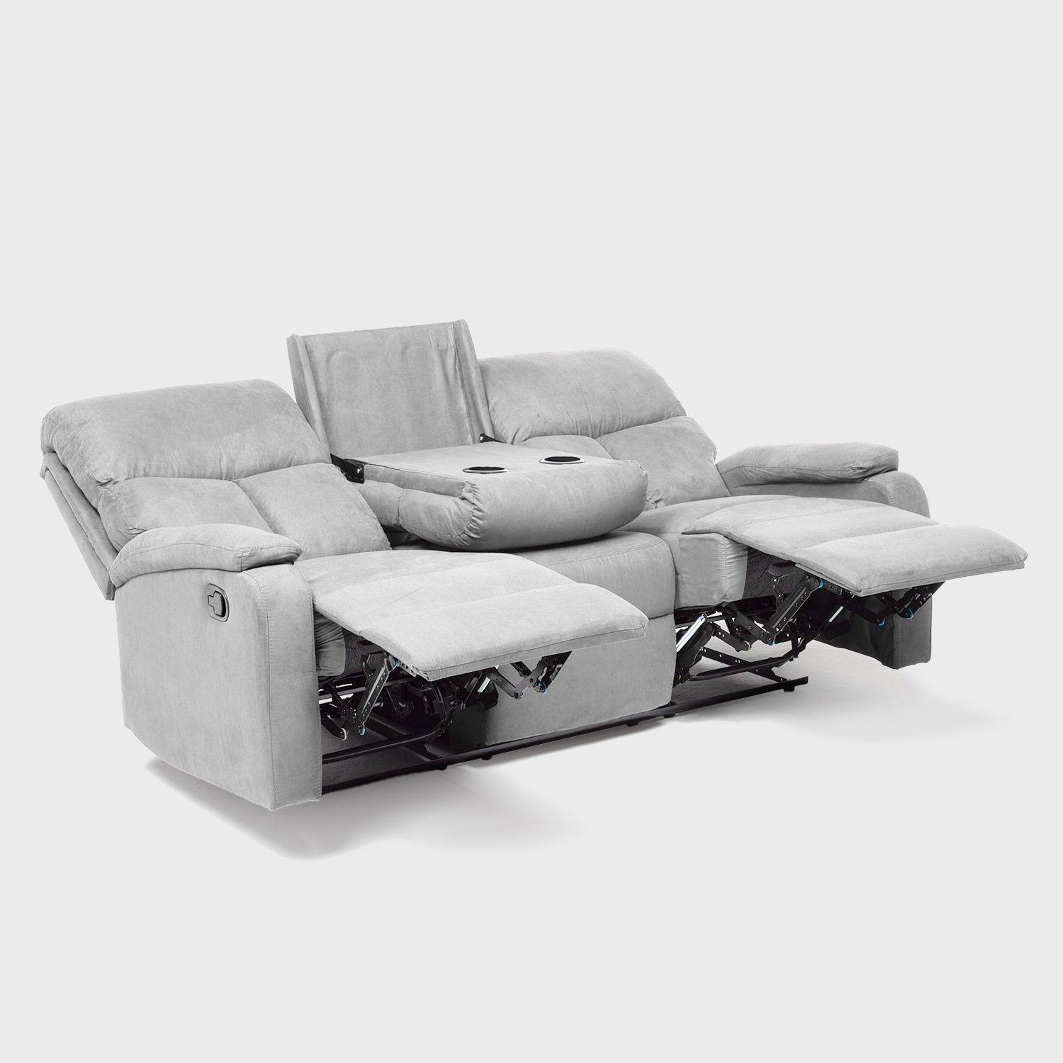Living Sofá 3 Cuerpos Reclinable Matheus Gris + 2 Bergers VS8070GR-6