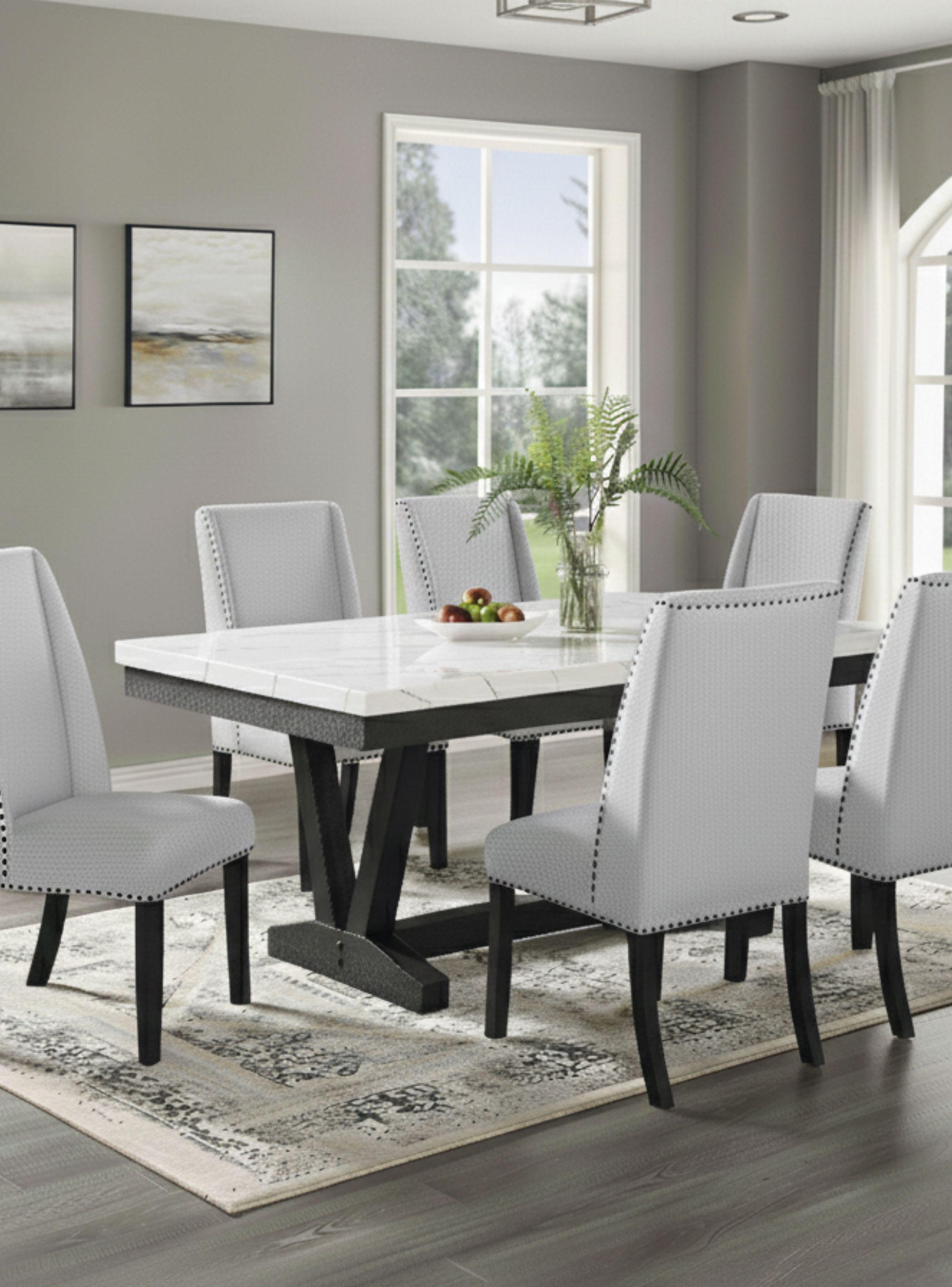 Set de Comedor 6 Sillas Rodeus + Mesa de Centro Mármol Blanco-1