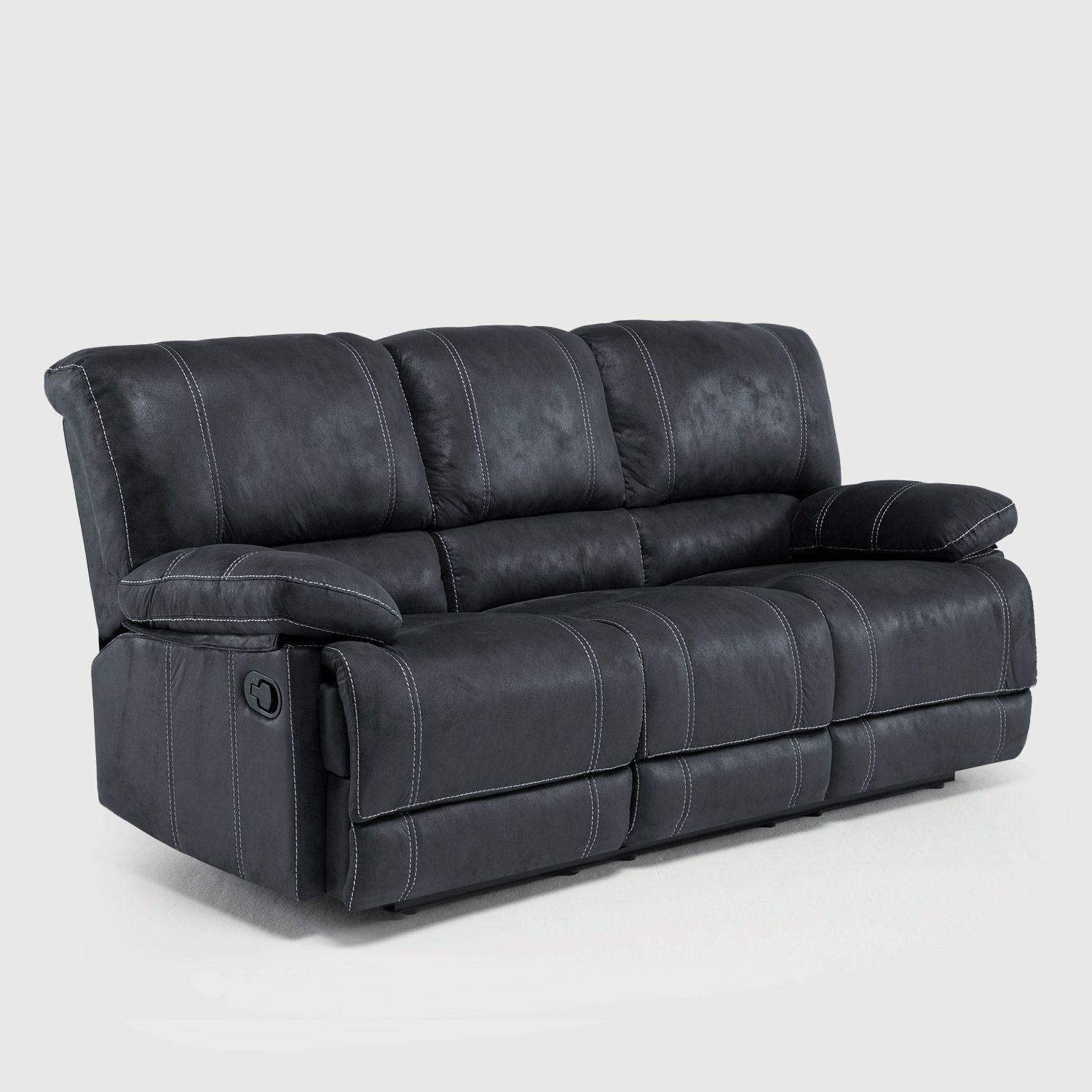 Sofá 3 Cuerpos Reclinable Cuero Viejo Gris Clásico Castle 98023SR4GR-6
