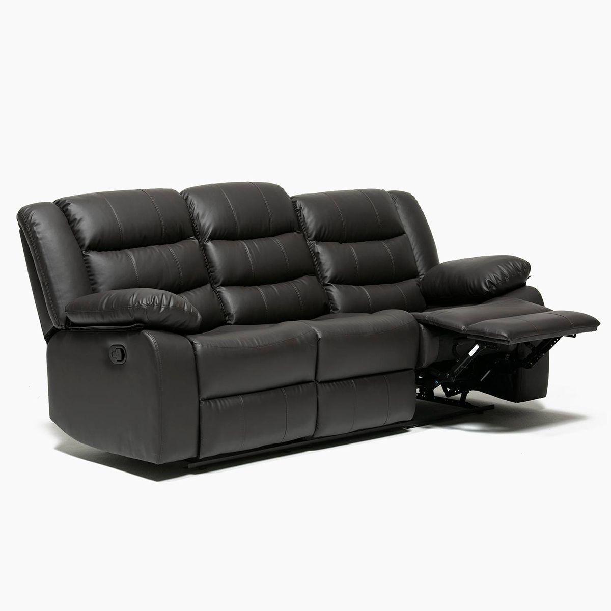 Living Sofá 3 Cuerpos Reclinable Roma Negro + 2 Bergers KM060BL-4