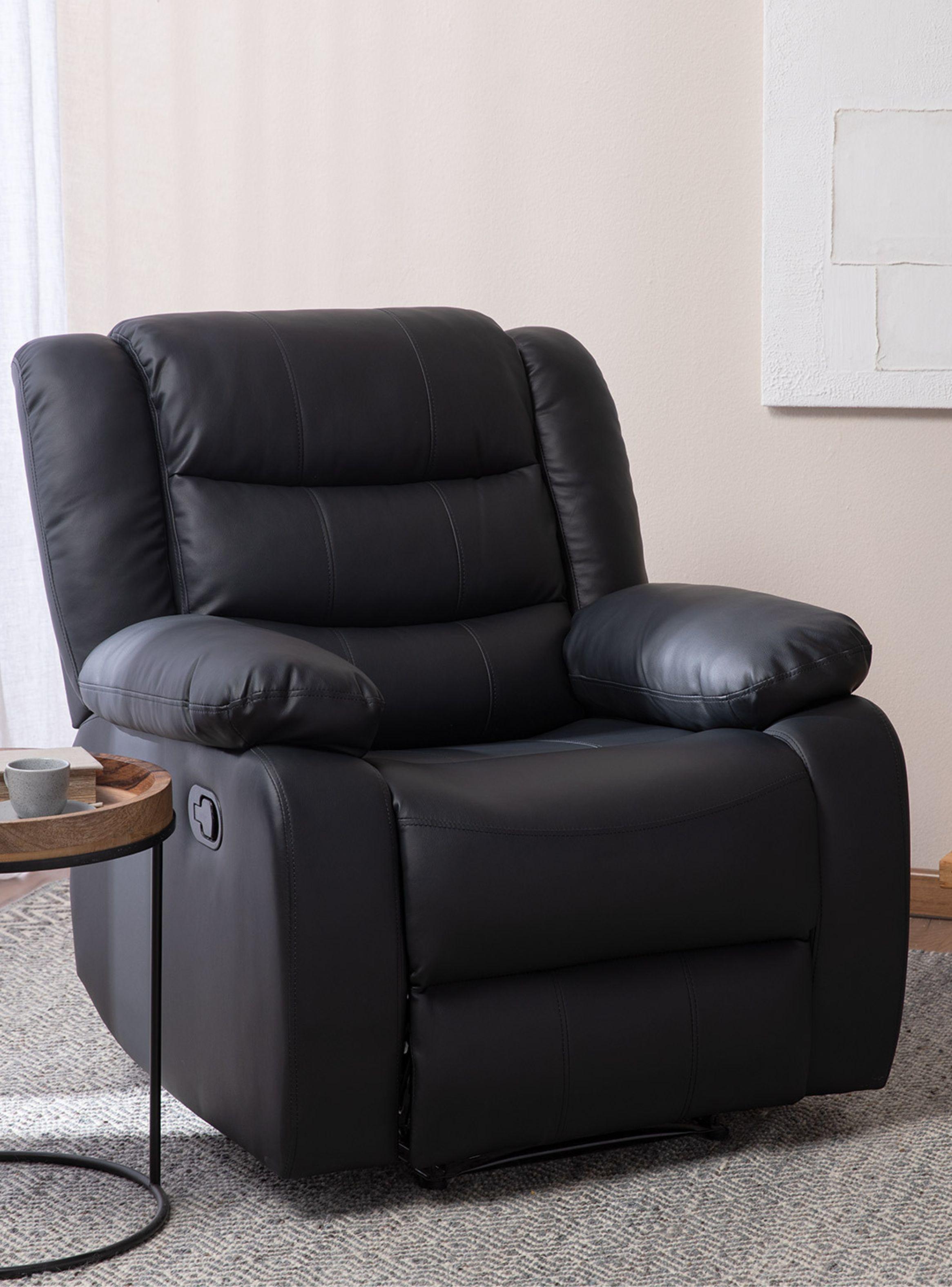 Living Sofá 3 Cuerpos Reclinable Roma Negro + 2 Bergers KM060BL-2