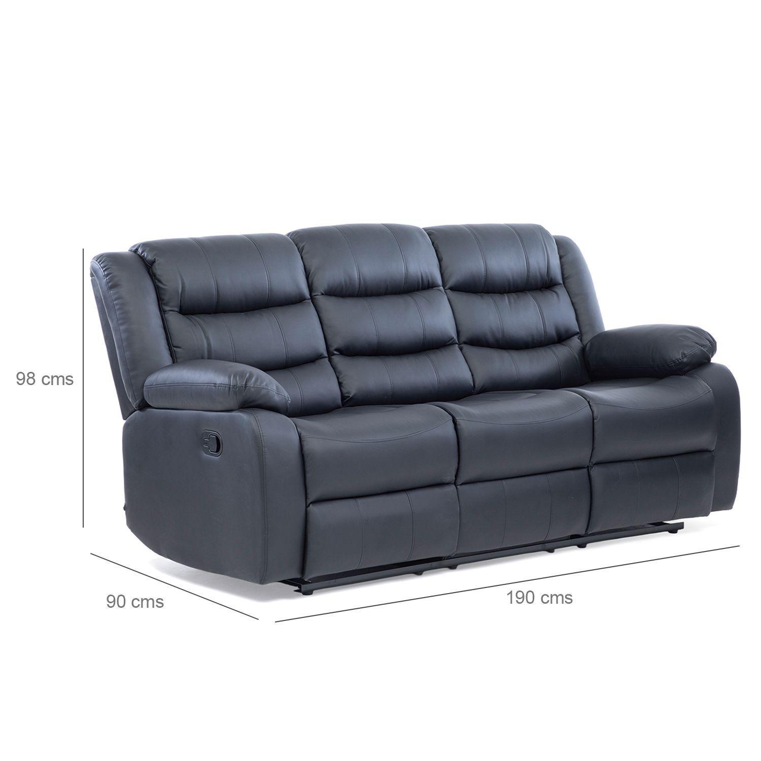 Living Sofá 3 Cuerpos Reclinable Roma Negro + 2 Bergers KM060BL-5