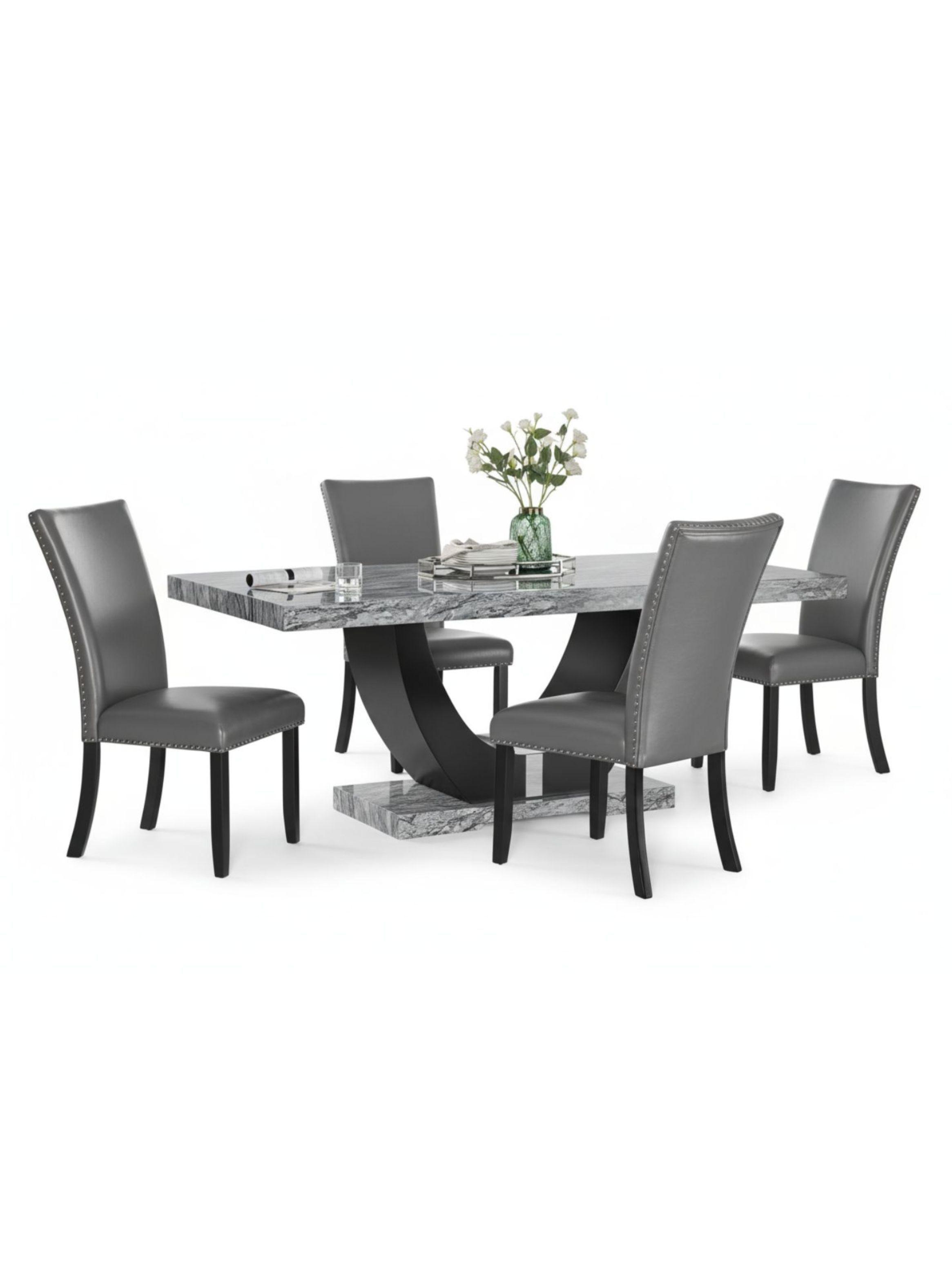 Juego de Comedor 4 sillas Moderno Moon Mármol Gris -1
