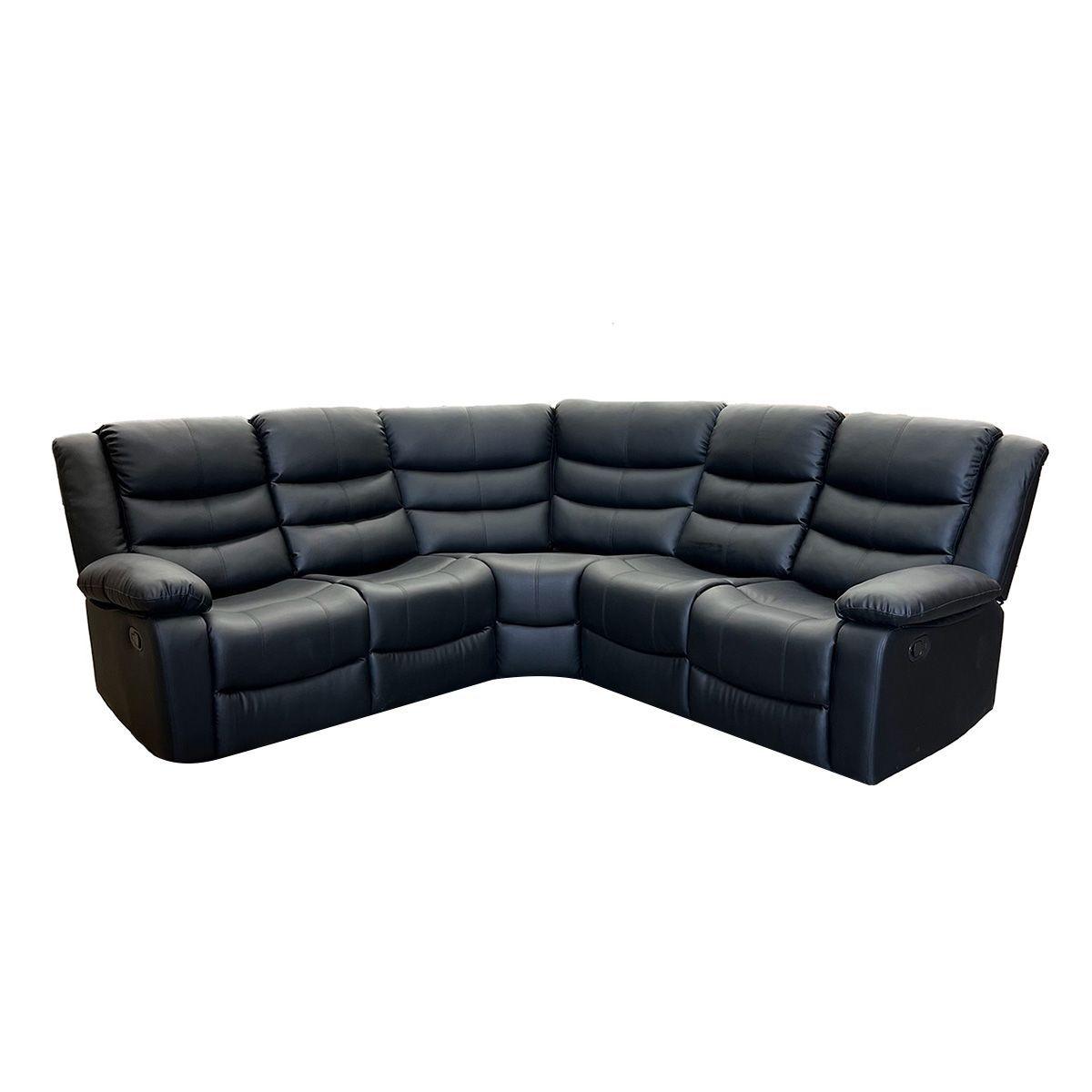 Sofá Seccional Reclinable Doble Vaso Moderno PU Berlín Negro LXH026-0