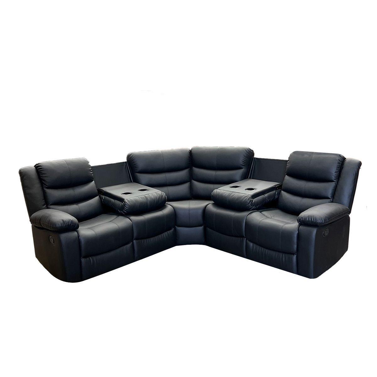 Sofá Seccional Reclinable Doble Vaso Moderno PU Berlín Negro LXH026-1