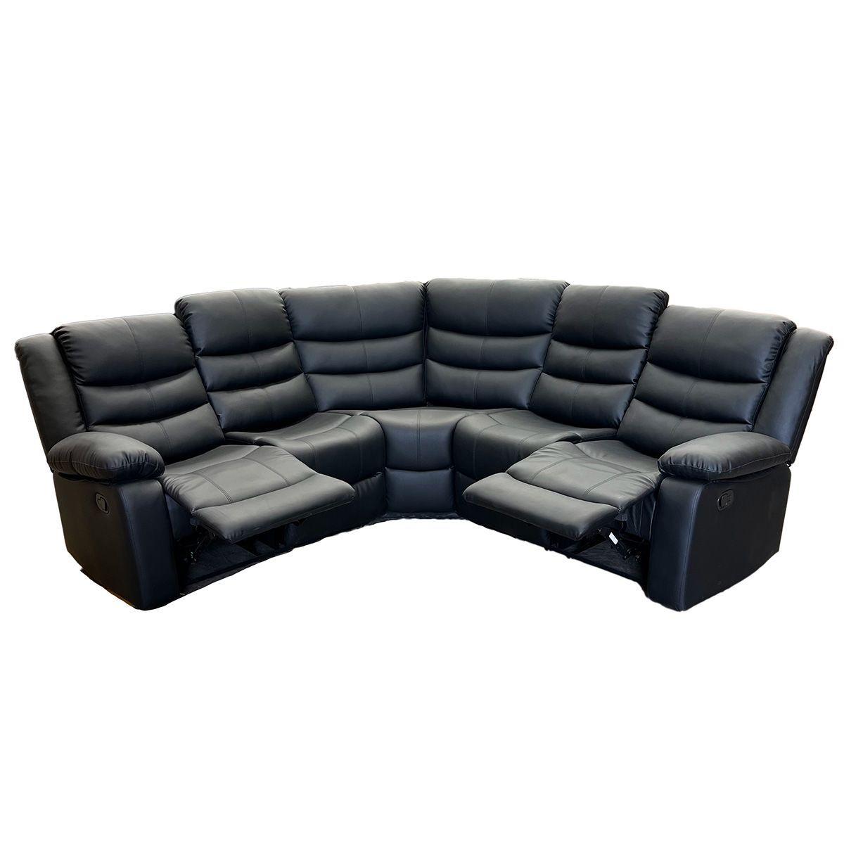 Sofá Seccional Reclinable Doble Vaso Moderno PU Berlín Negro LXH026-3
