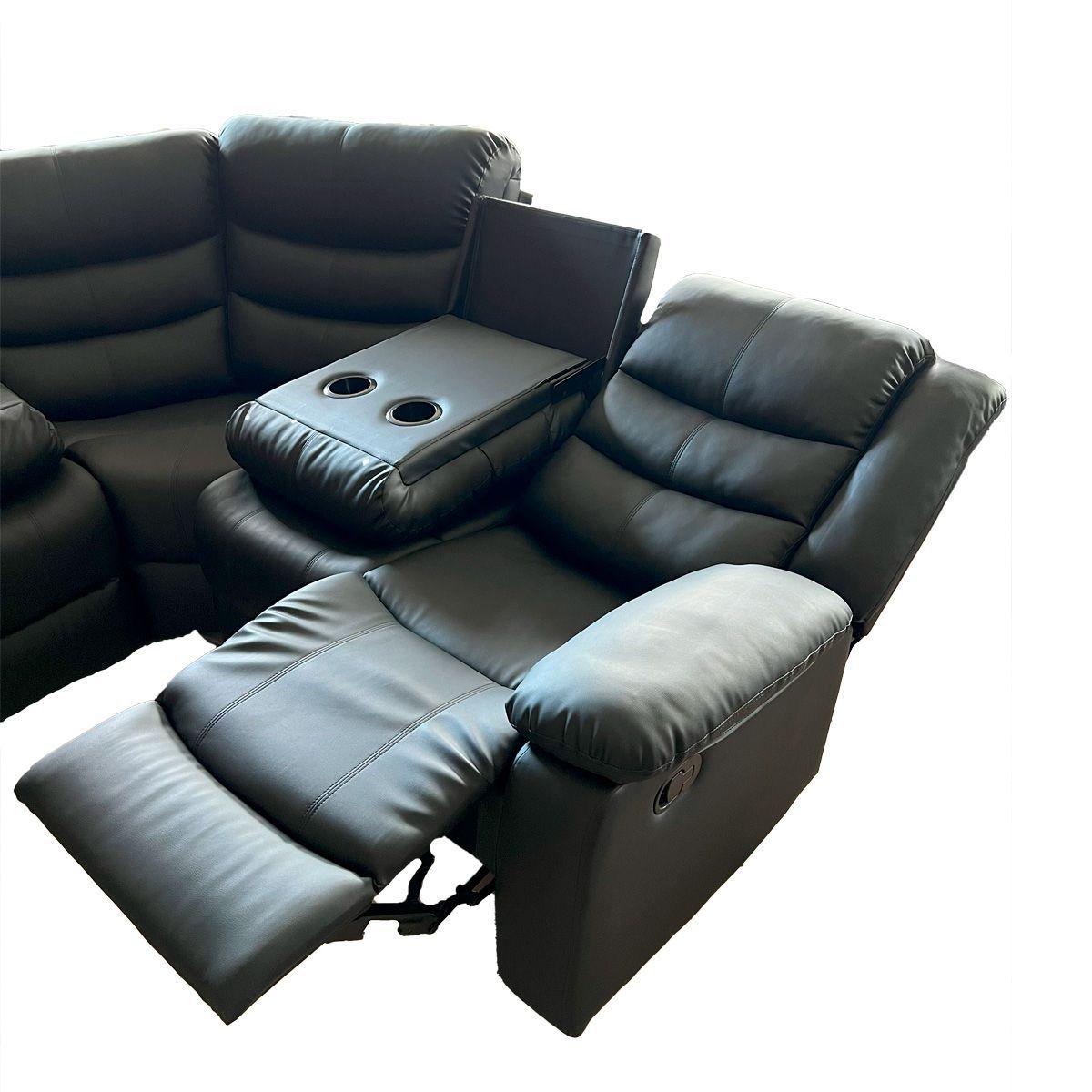 Sofá Seccional Reclinable Doble Vaso Moderno PU Berlín Negro LXH026-4
