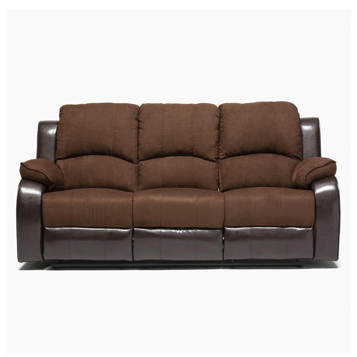 Sofá Reclinable 3 Cuerpos Thompson Pu + Microfibra + Portavasos-1