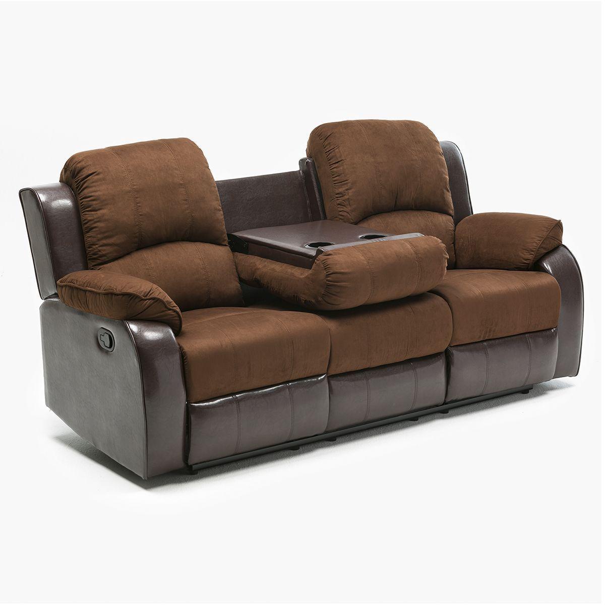 Sofá Reclinable 3 Cuerpos Thompson Pu + Microfibra + Portavasos-2