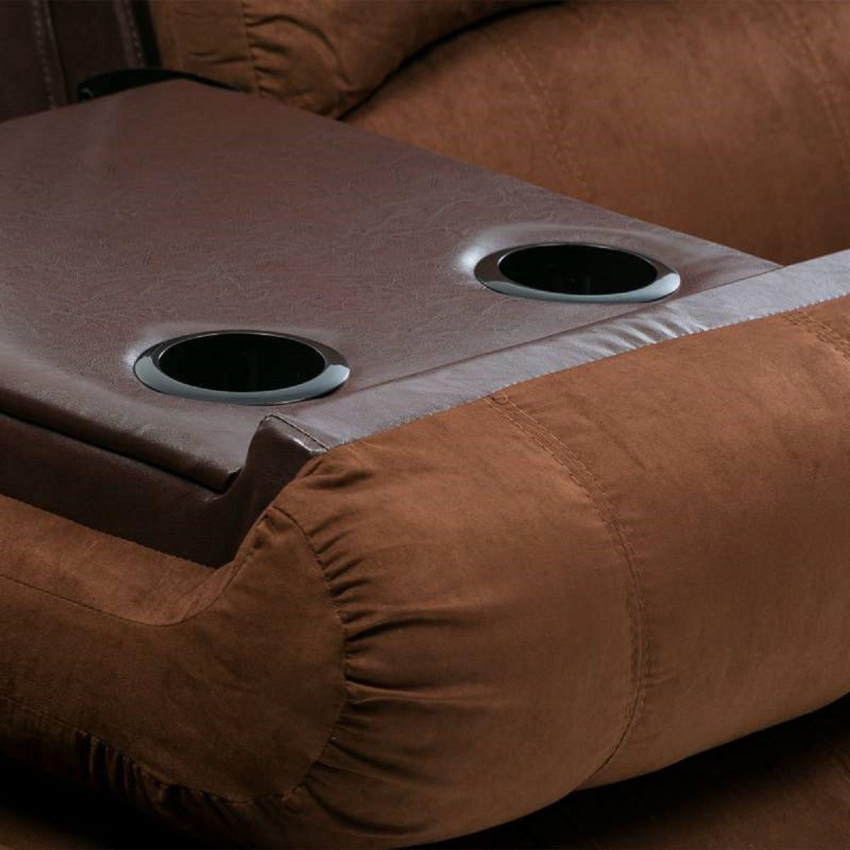 Sofá Reclinable 3 Cuerpos Thompson Pu + Microfibra + Portavasos-4