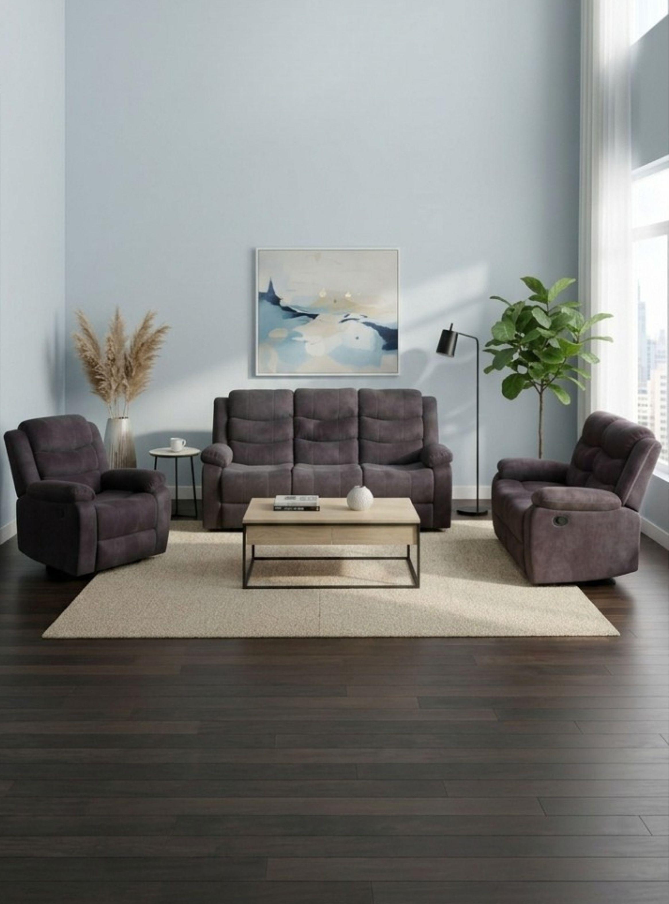 Living Reclinable Sofá 3 Cuerpos + Sofá 2 Cuerpos + Berger Norman SET2011L-0