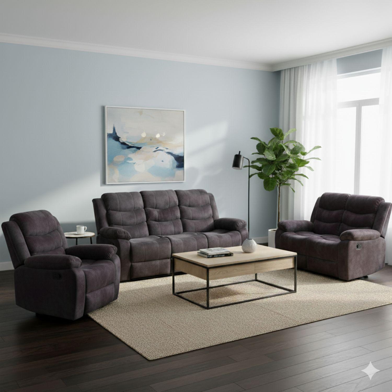 Living Reclinable Sofá 3 Cuerpos + Sofá 2 Cuerpos + Berger Norman SET2011L-0