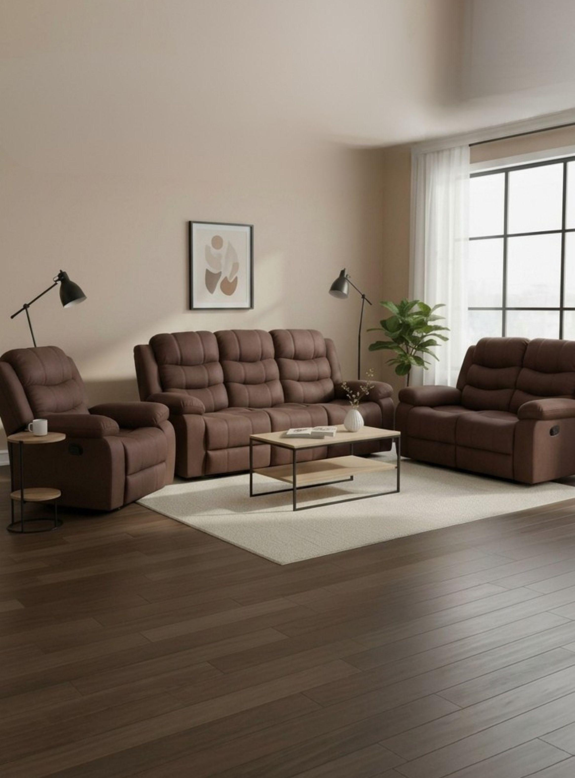 Living Reclinable Sofá 3 Cuerpos + Sofá 2 Cuerpos + Berger Norman SET2011L-0