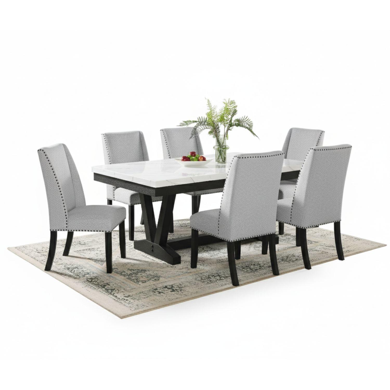 Juego de Comedor 6 Sillas Rodeus + Mesa de Centro + Mesa Lateral Mármol Blanco-2