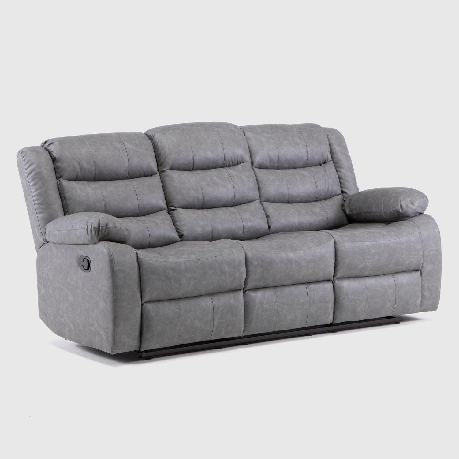 Living Sofá 3 Cuerpos Reclinable Roma Gris + 2 Bergers KM060GR-5