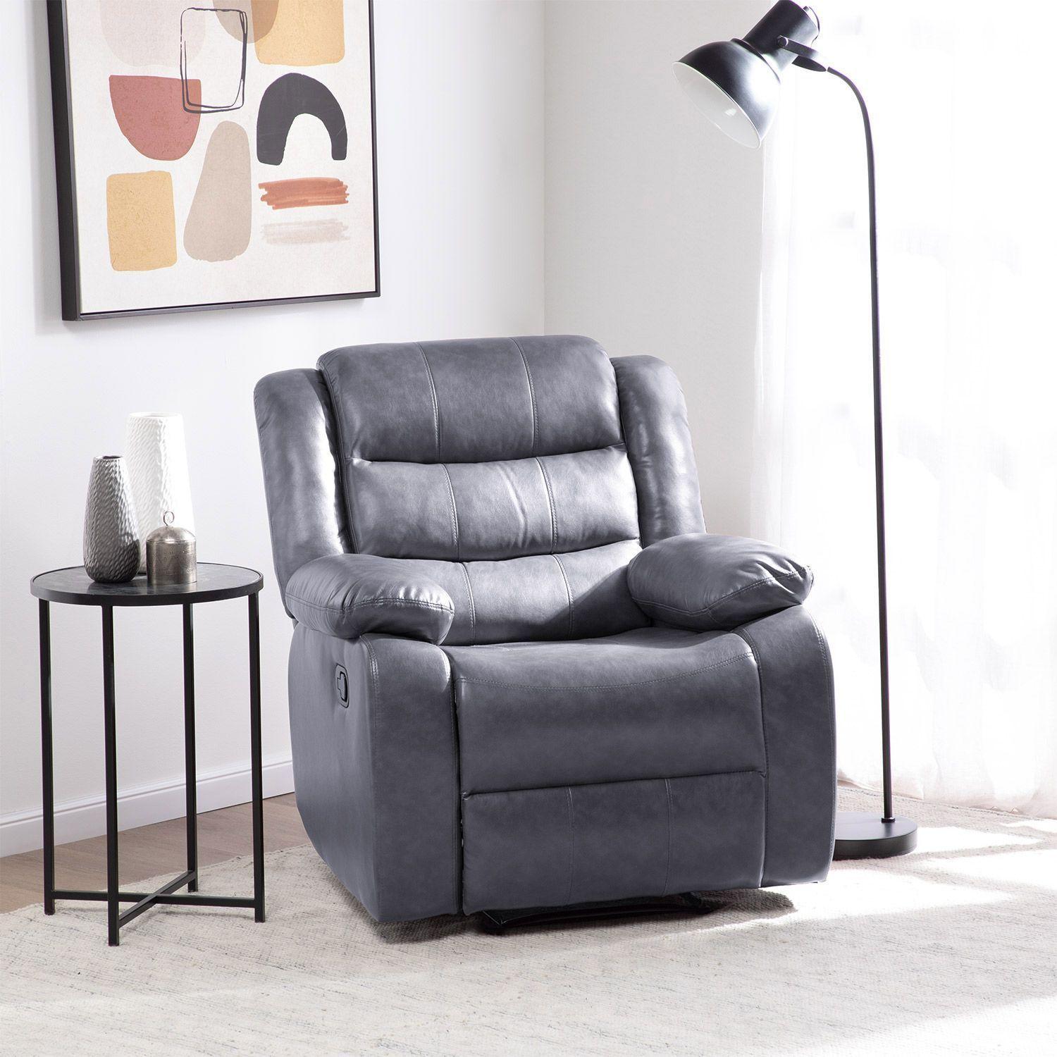 Living Sofá 3 Cuerpos Reclinable Roma Gris + 2 Bergers KM060GR-4