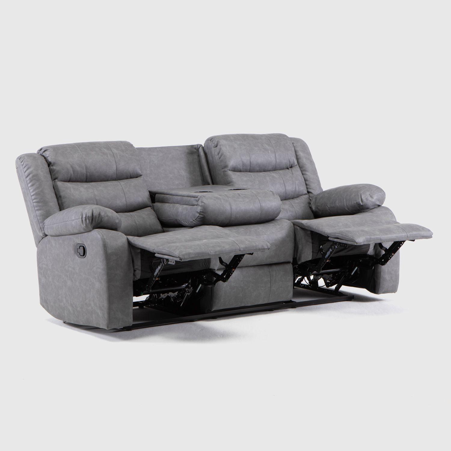 Living Sofá 3 Cuerpos Reclinable Roma Gris + 2 Bergers KM060GR-5