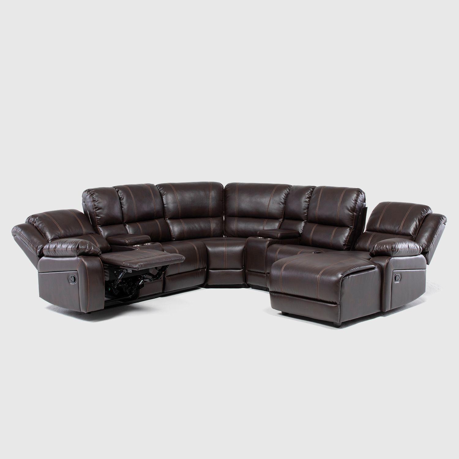 Sofá Seccional Café Moderno Derecho + 2 Consolas Royalty KM9026R-4