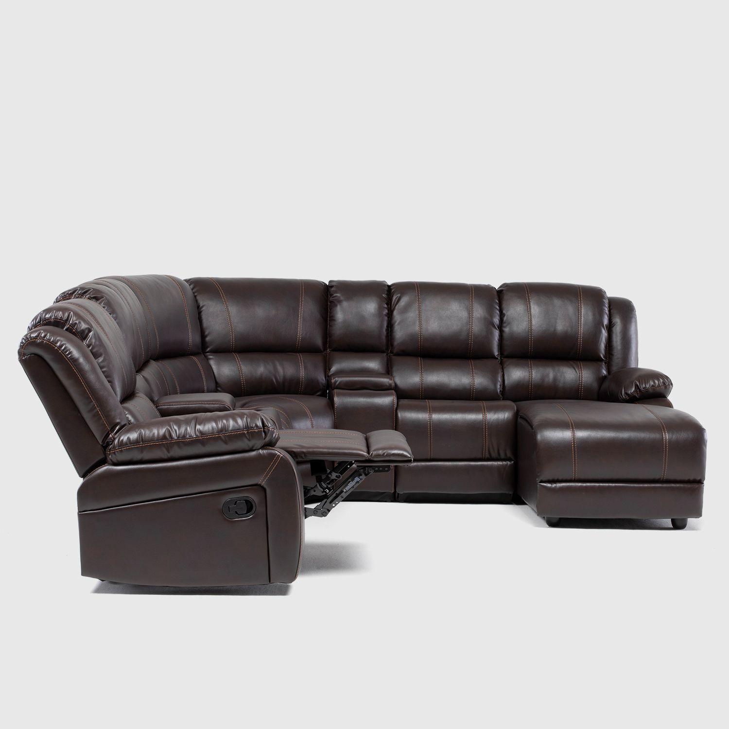 Sofá Seccional Café Moderno Derecho + 2 Consolas Royalty KM9026R-6