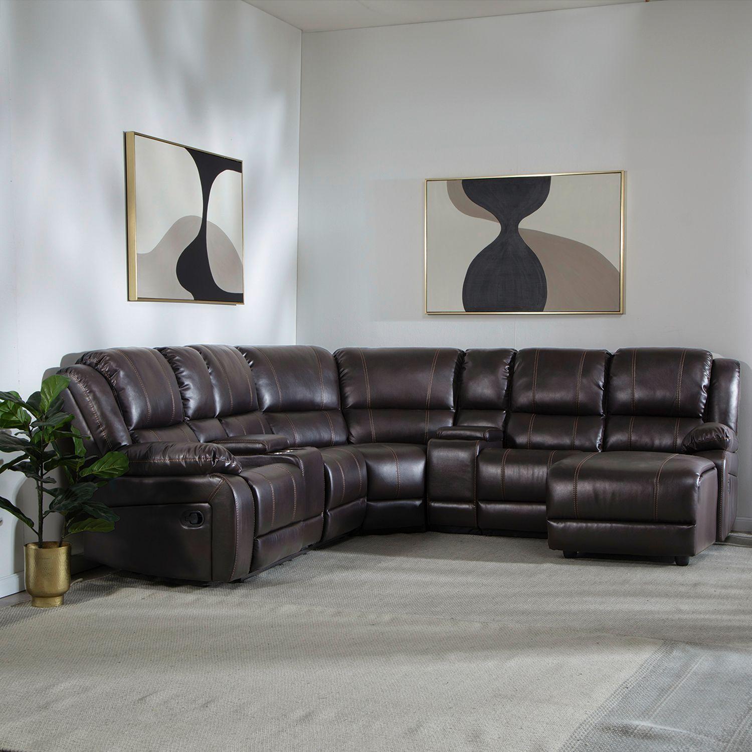 Sofá Seccional Café Moderno Derecho + 2 Consolas Royalty KM9026R-2