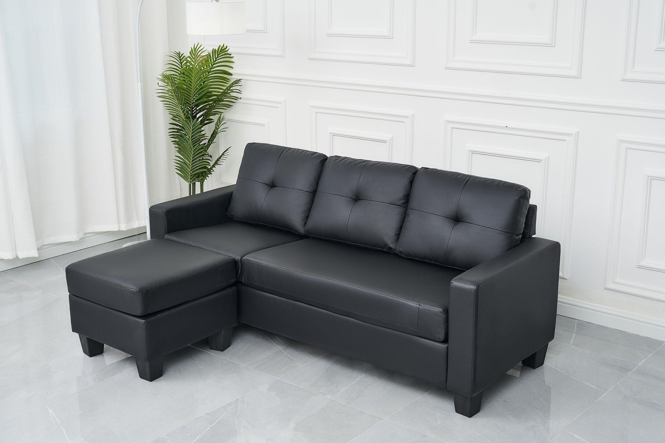 Sofa En L Loveseat + Chaise Pu Negro Daniels Rk2008ng-0