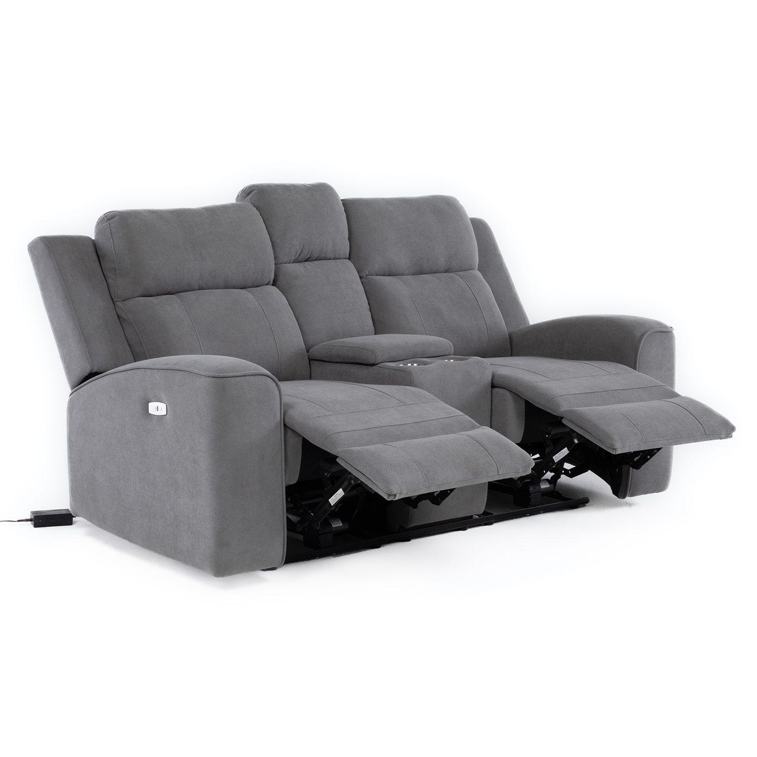 Sofá 2 Cuerpos Reclinable Eléctrico + Consola Gris Montana KM807LPWGR-4