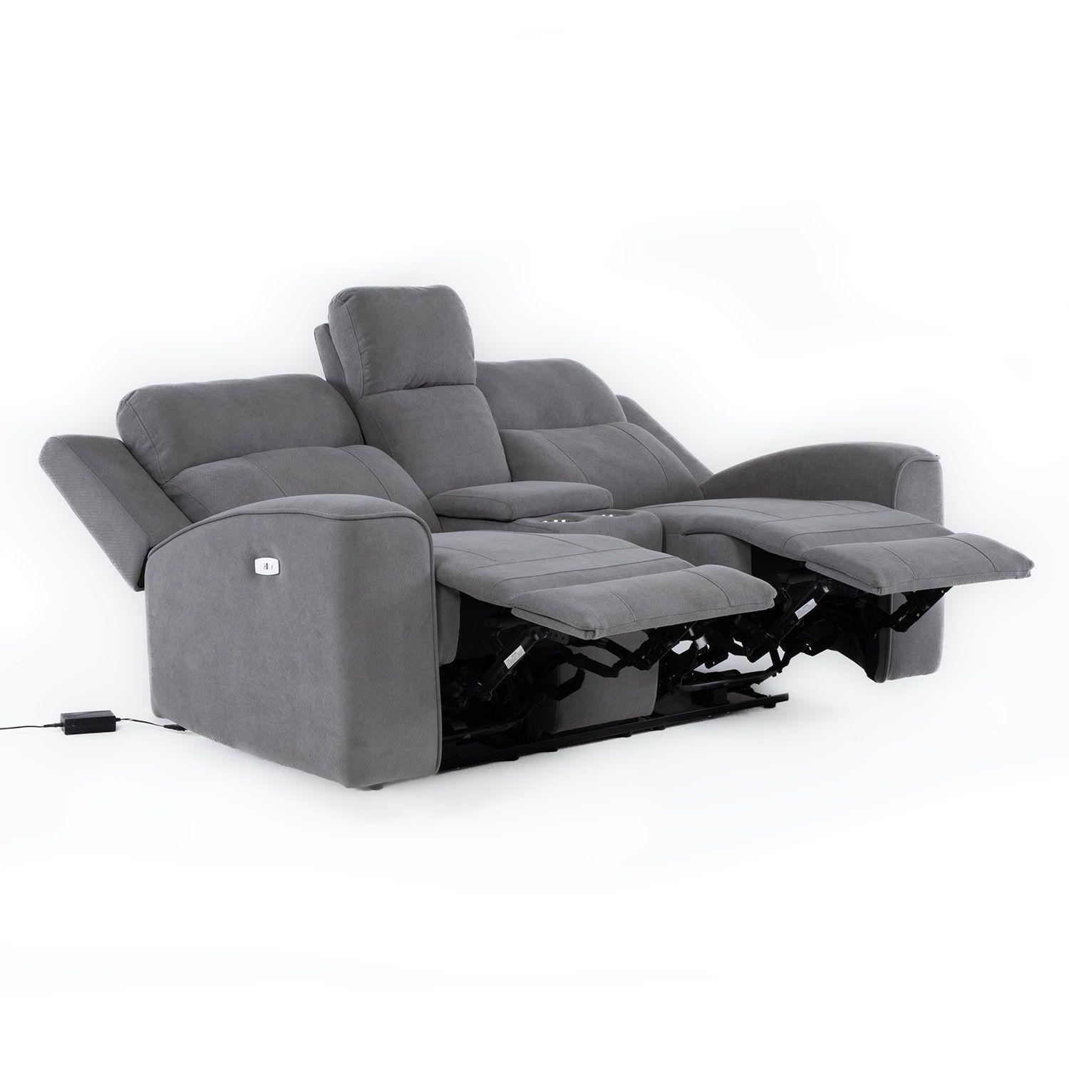 Sofá 2 Cuerpos Reclinable Eléctrico + Consola Gris Montana KM807LPWGR-4