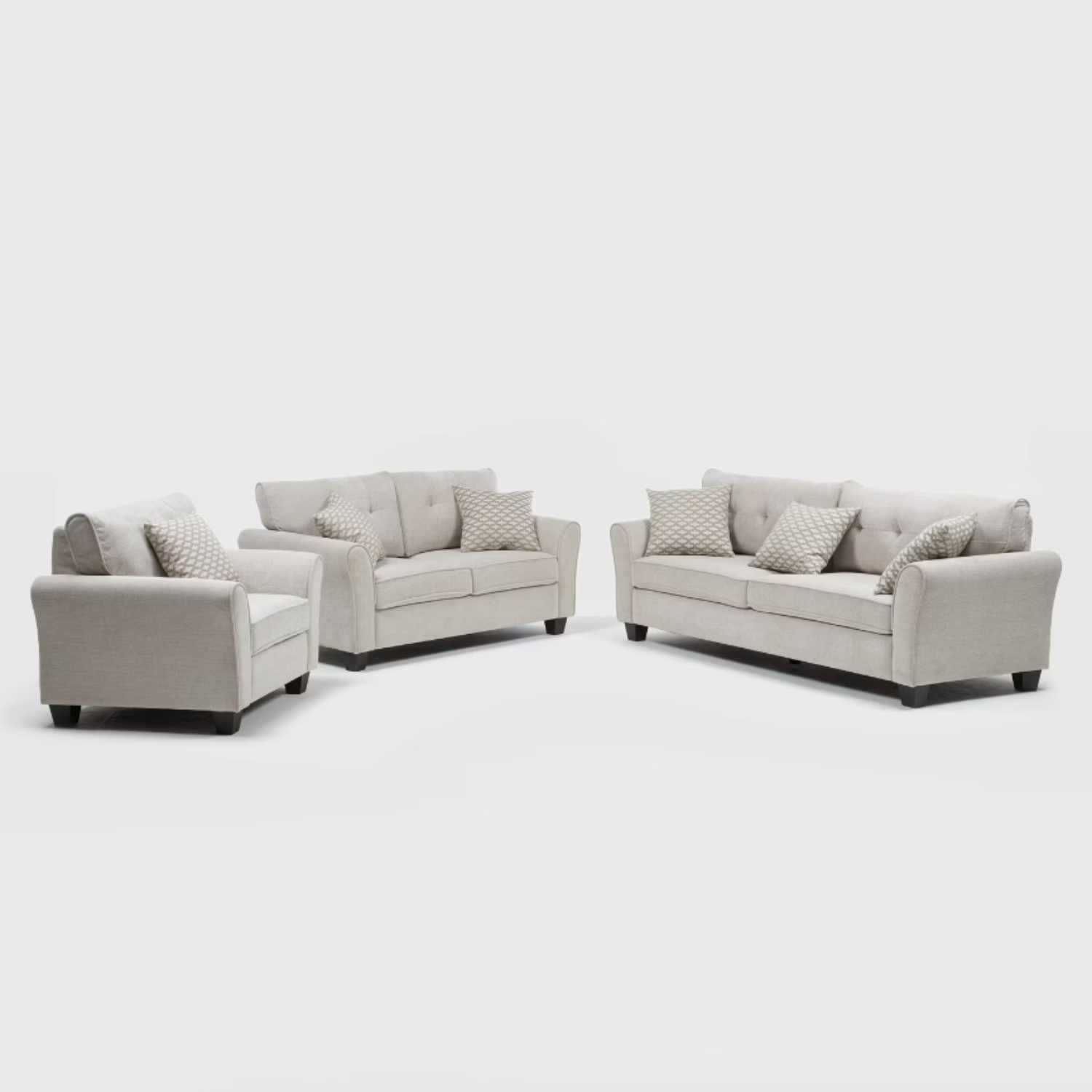 Juego de Sofá Moderno Elegante Charlotte Gris 3 + 2 + 1 -1