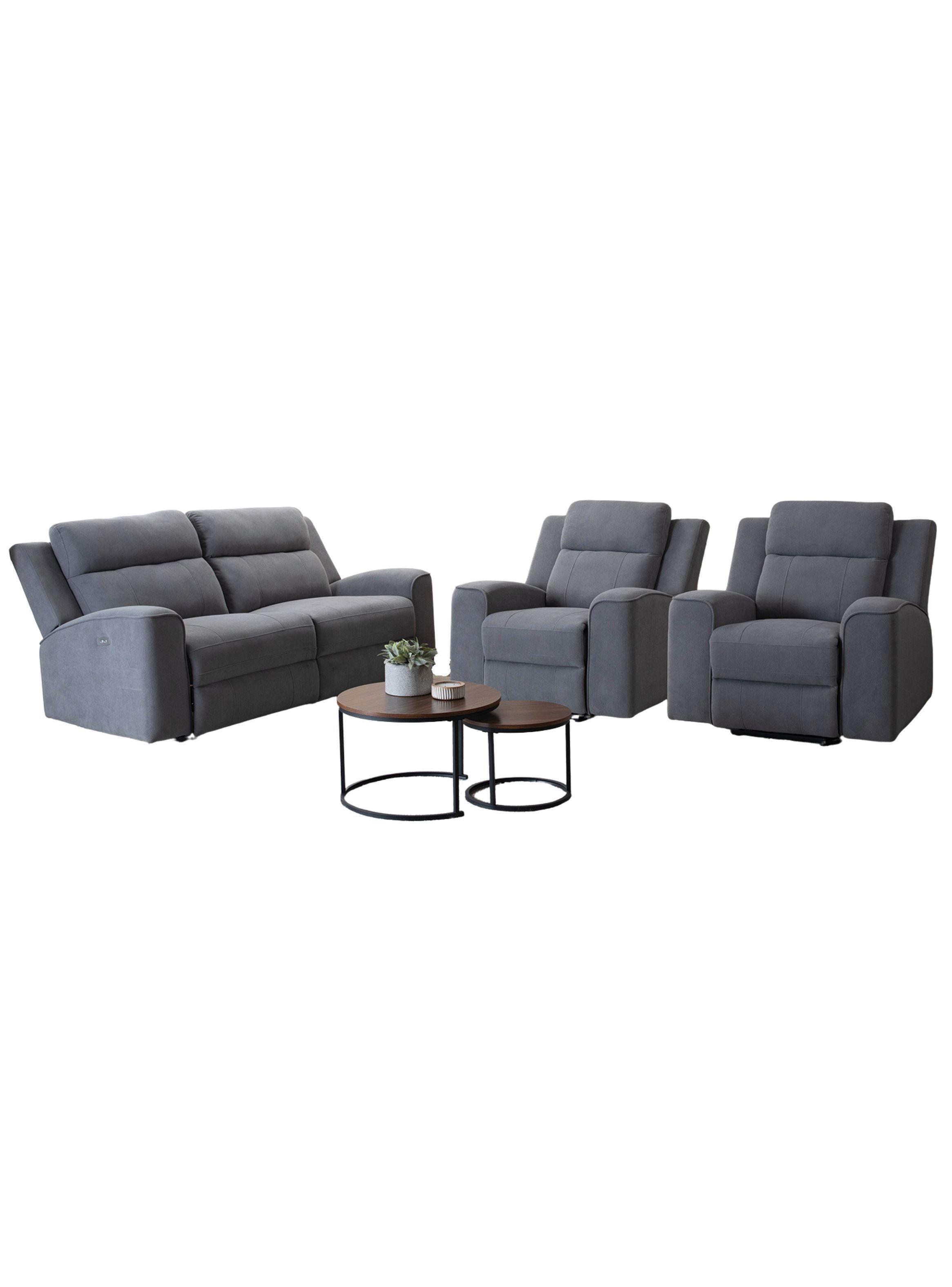 Living Reclinable Sofá 3 Cuerpos + 2 Bergers Eléctricos Montana Gris KM807RS-1