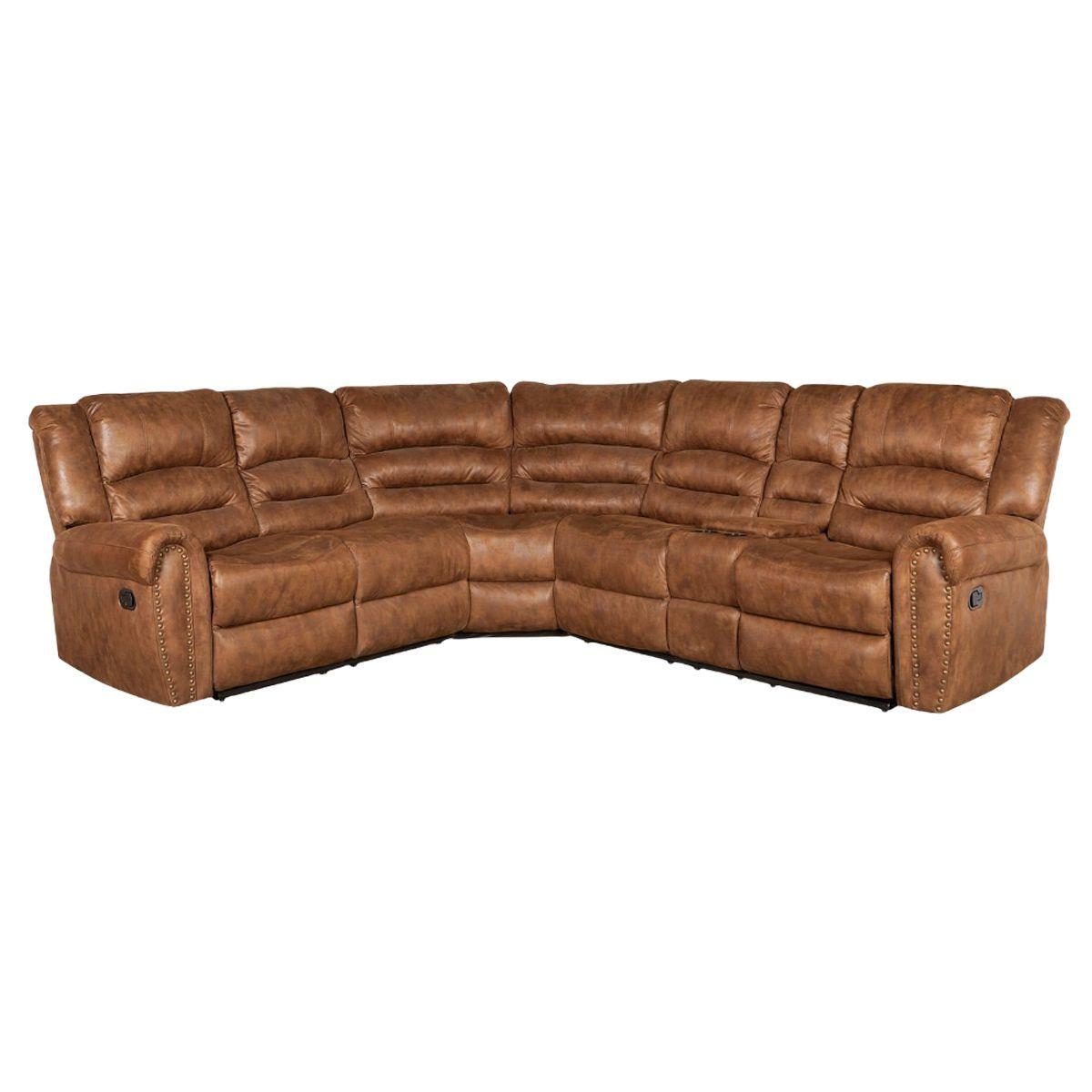 Sofa Seccional Reclinable Porta Vaso Café Cuero Viejo Castle 		-0