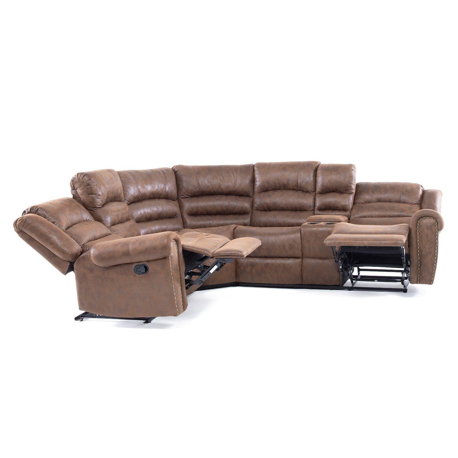 Sofa Seccional Reclinable Porta Vaso Café Cuero Viejo Castle 		-2