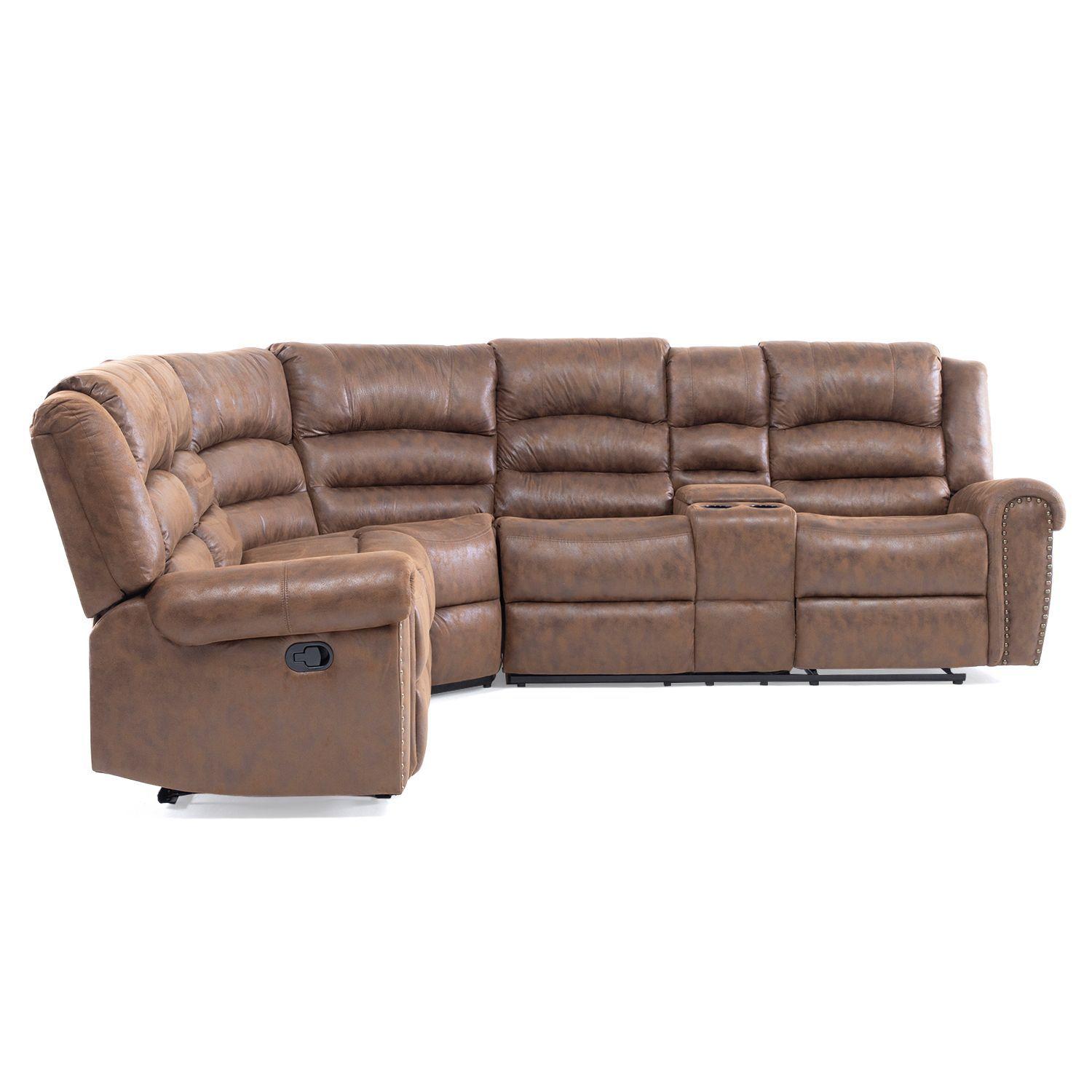 Sofa Seccional Reclinable Porta Vaso Café Cuero Viejo Castle 		-3