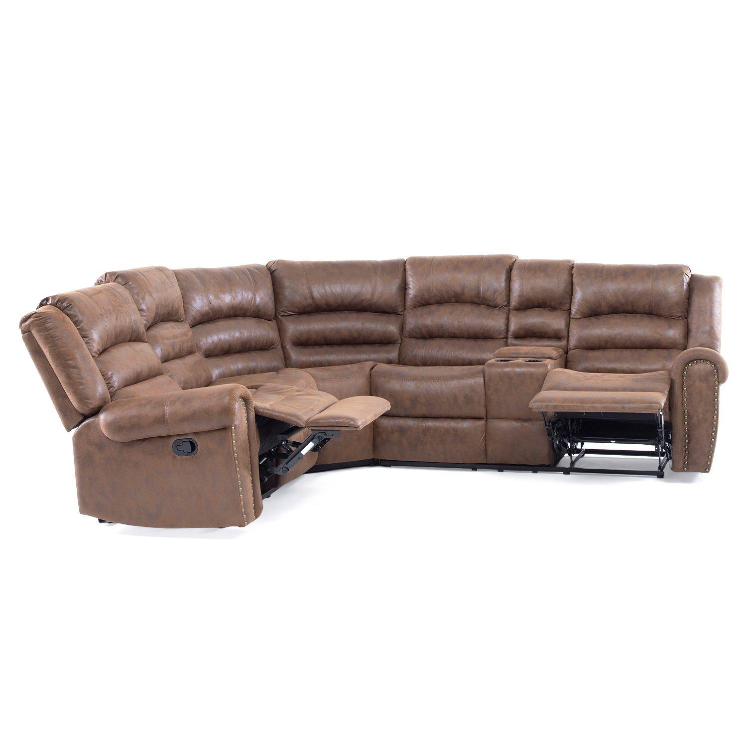 Sofa Seccional Reclinable Porta Vaso Café Cuero Viejo Castle 		-4