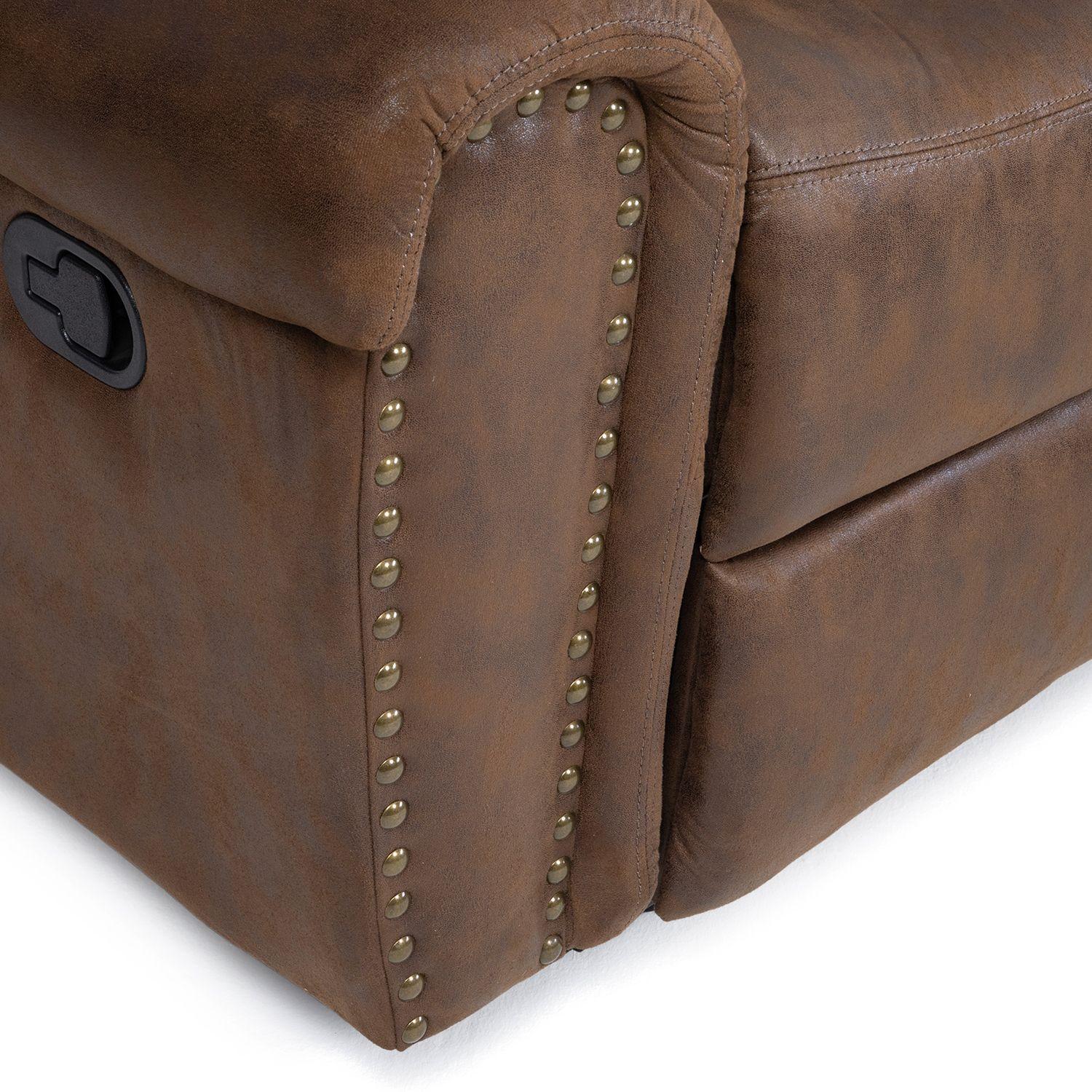 Sofa Seccional Reclinable Porta Vaso Café Cuero Viejo Castle 		-7