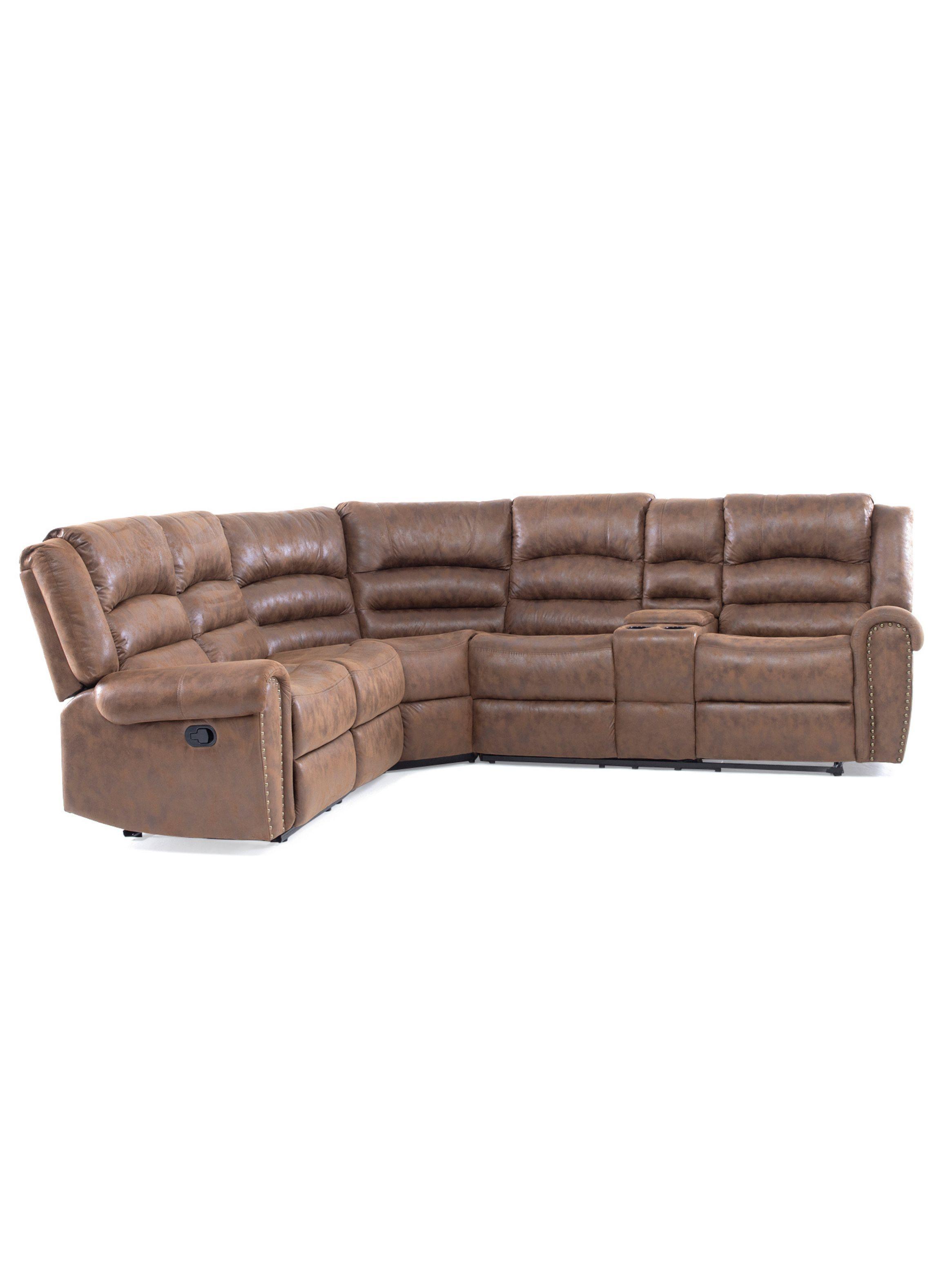 Sofa Seccional Reclinable Porta Vaso Café Cuero Viejo Castle 		-1