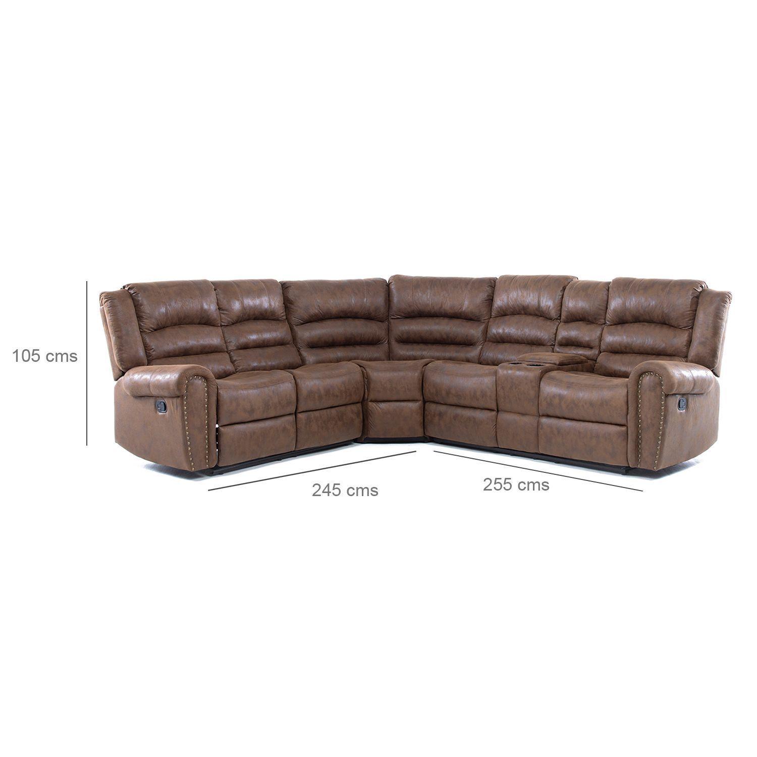 Sofa Seccional Reclinable Porta Vaso Café Cuero Viejo Castle 		-5