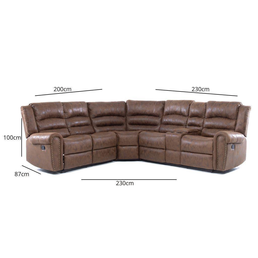 Sofa Seccional 5 Cuerpos Reclinable Porta Vaso Cuero Viejo Castle 		-7
