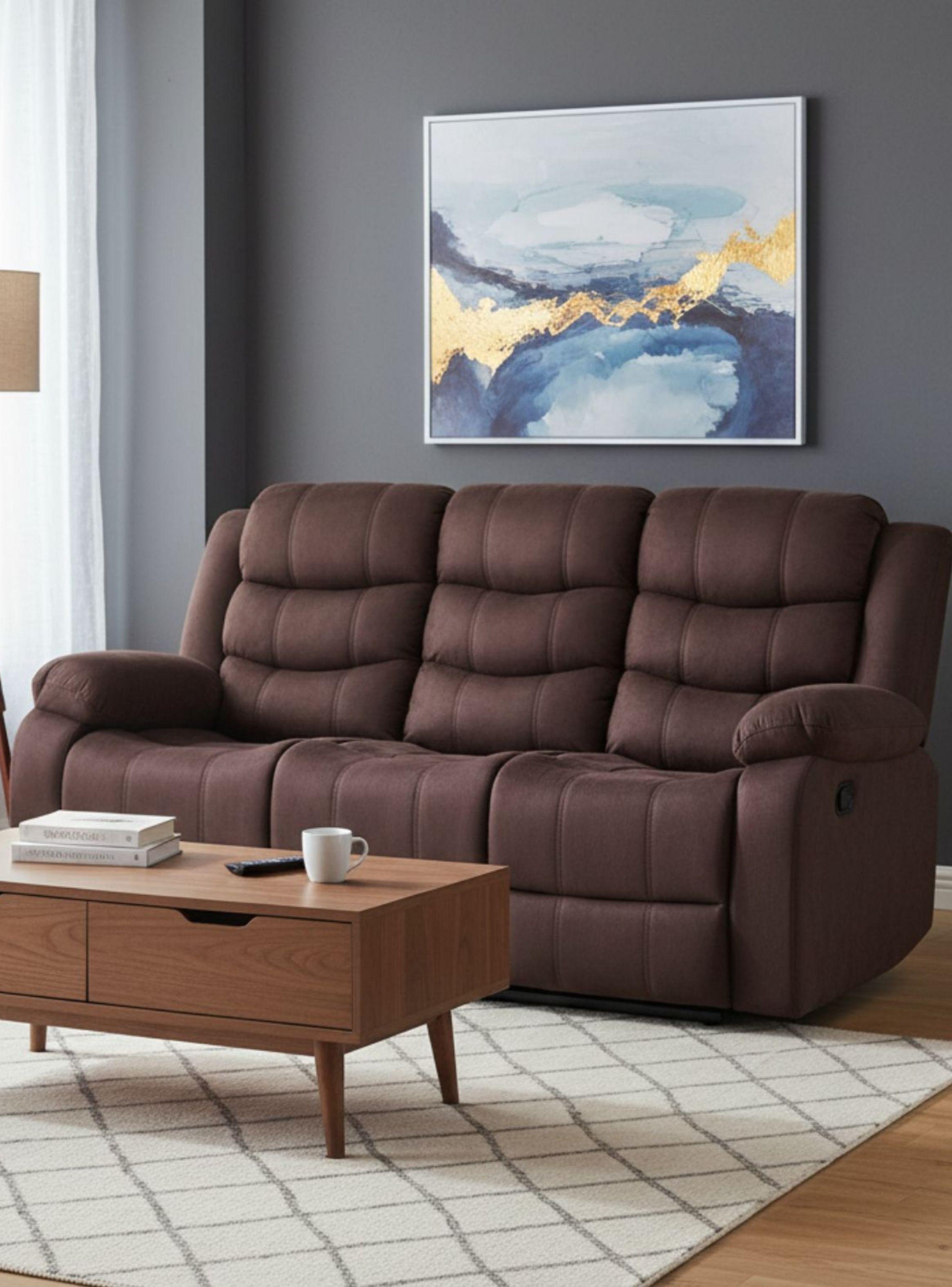 Sofá 3 Cuerpos Reclinable Tradicional Norman Café Oscuro 2011SDBR-0