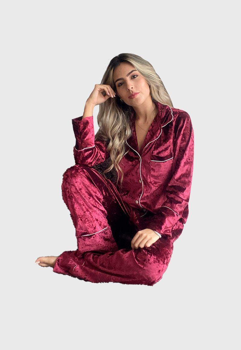 Pijama Invierno  Adriana Arango Pantalon Largo Rojo-0