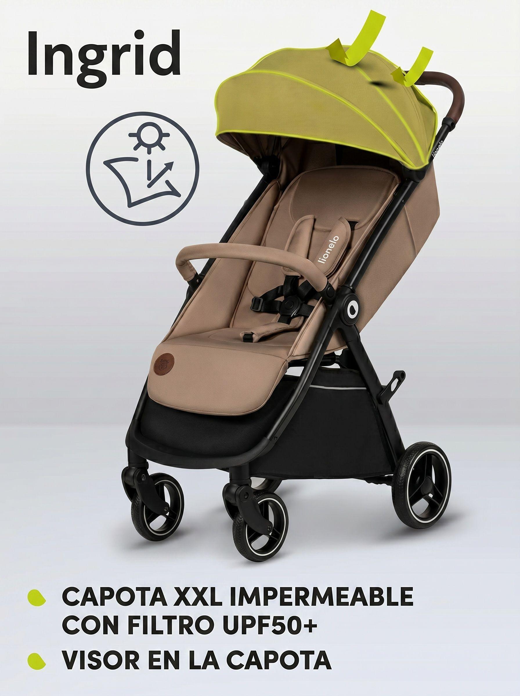 Coche de Paseo Ingrid Plegable Automtico con Capota XXL UPF50 verde Lionelo-4