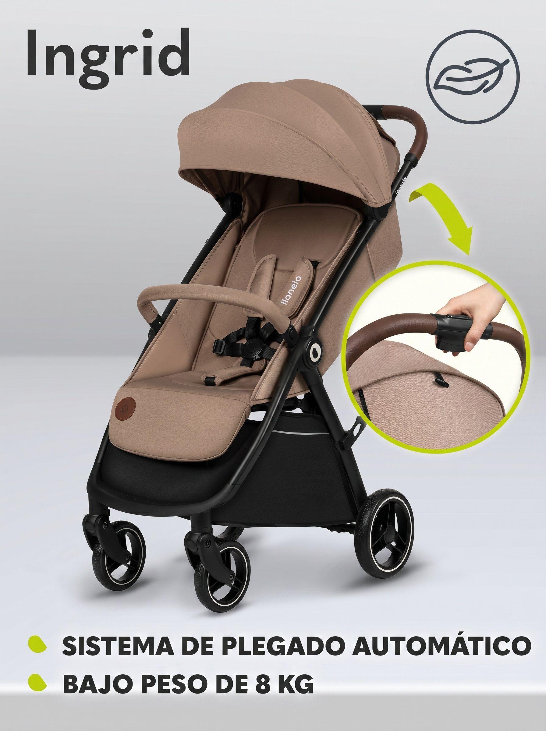 Coche de Paseo Ingrid Plegable Automtico con Capota XXL UPF50 verde Lionelo-5
