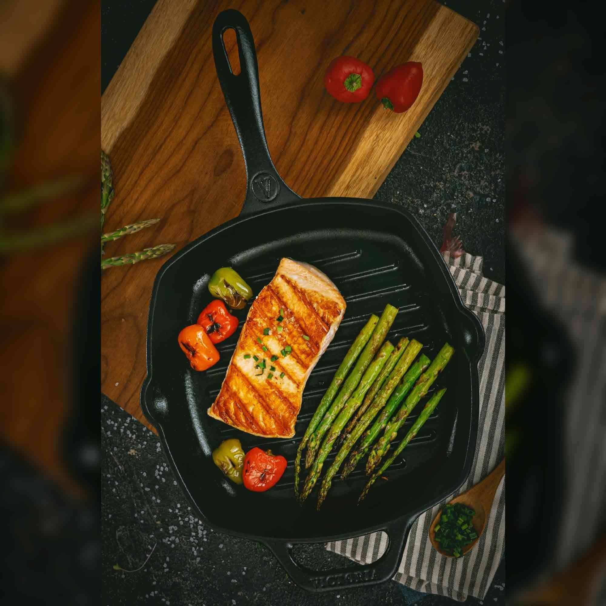 Sartén para Asar y Parrilla Cuadrado con Mango de Hierro Fundido 25x25cm Precurada-5