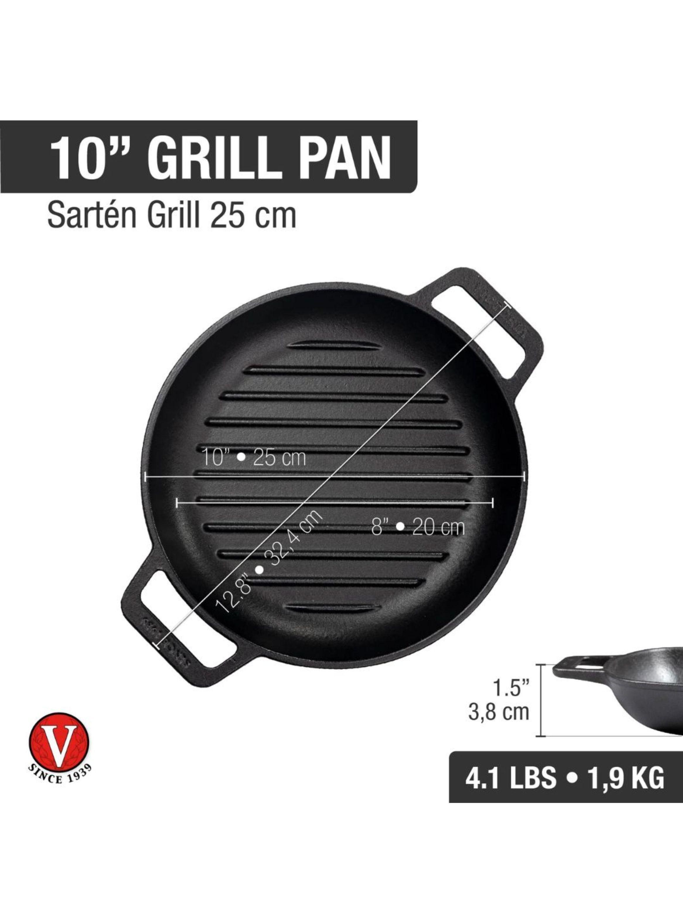 Sartén Victoria Redondo Grill 25 cm Hierro Fundido Precurado-2