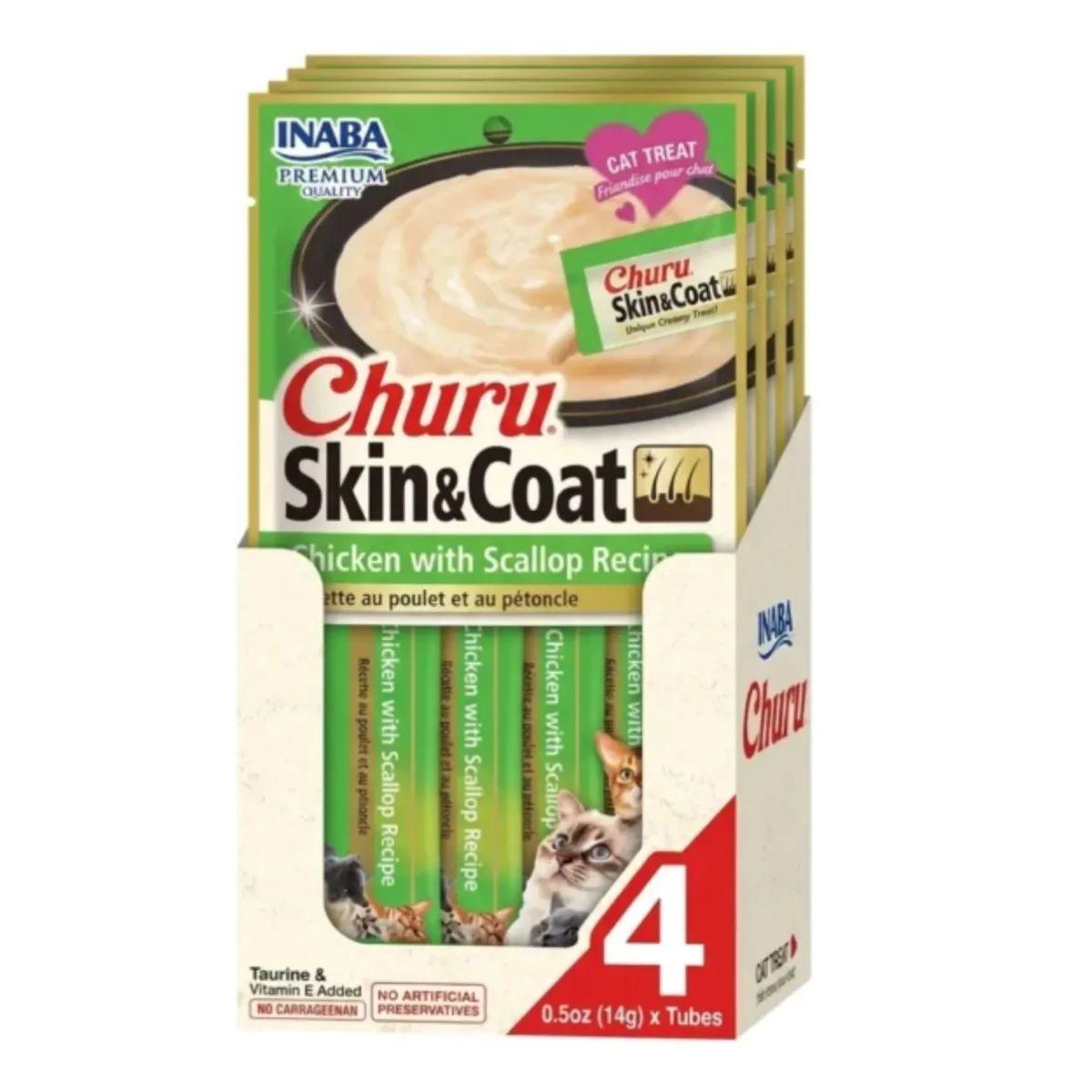 Churu Piel Y Pelaje Para Gato Pollo Y Ostiones pack 6 24 Bolsas-2