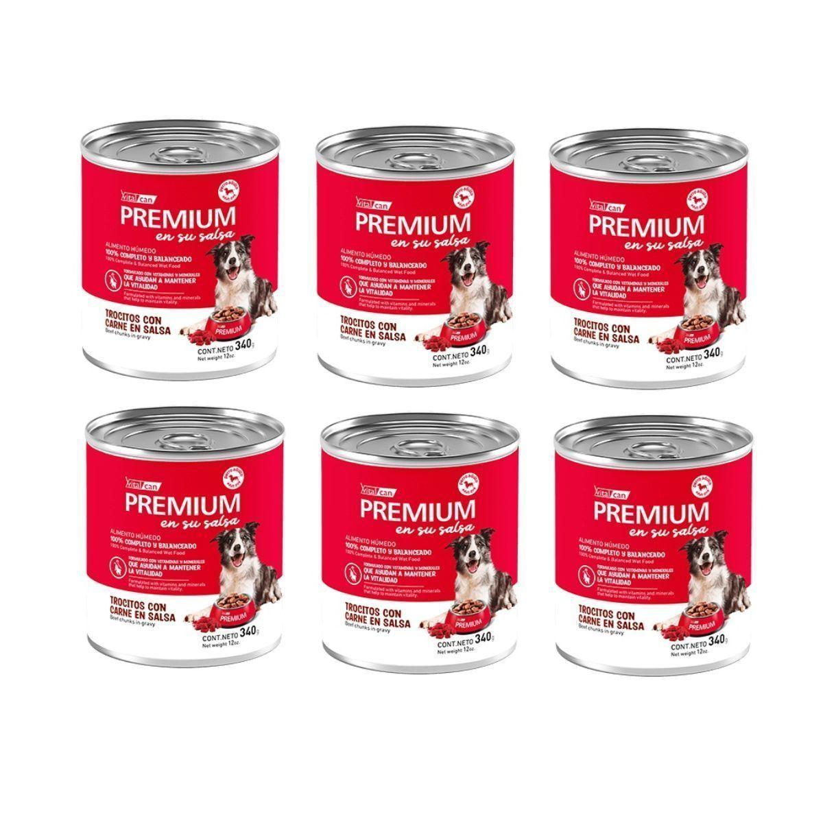 Pack 6 latas comida húmeda Perro Adulto Vitalcan Premium En Su Salsa Lata 340g-1