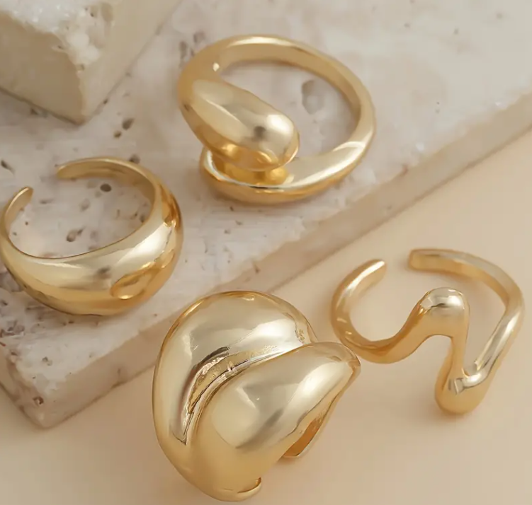 Set Anillos Boho anillos en baño de oro-3