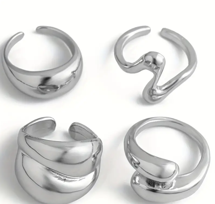 Set Anillos Boho anillos en baño de plata-1