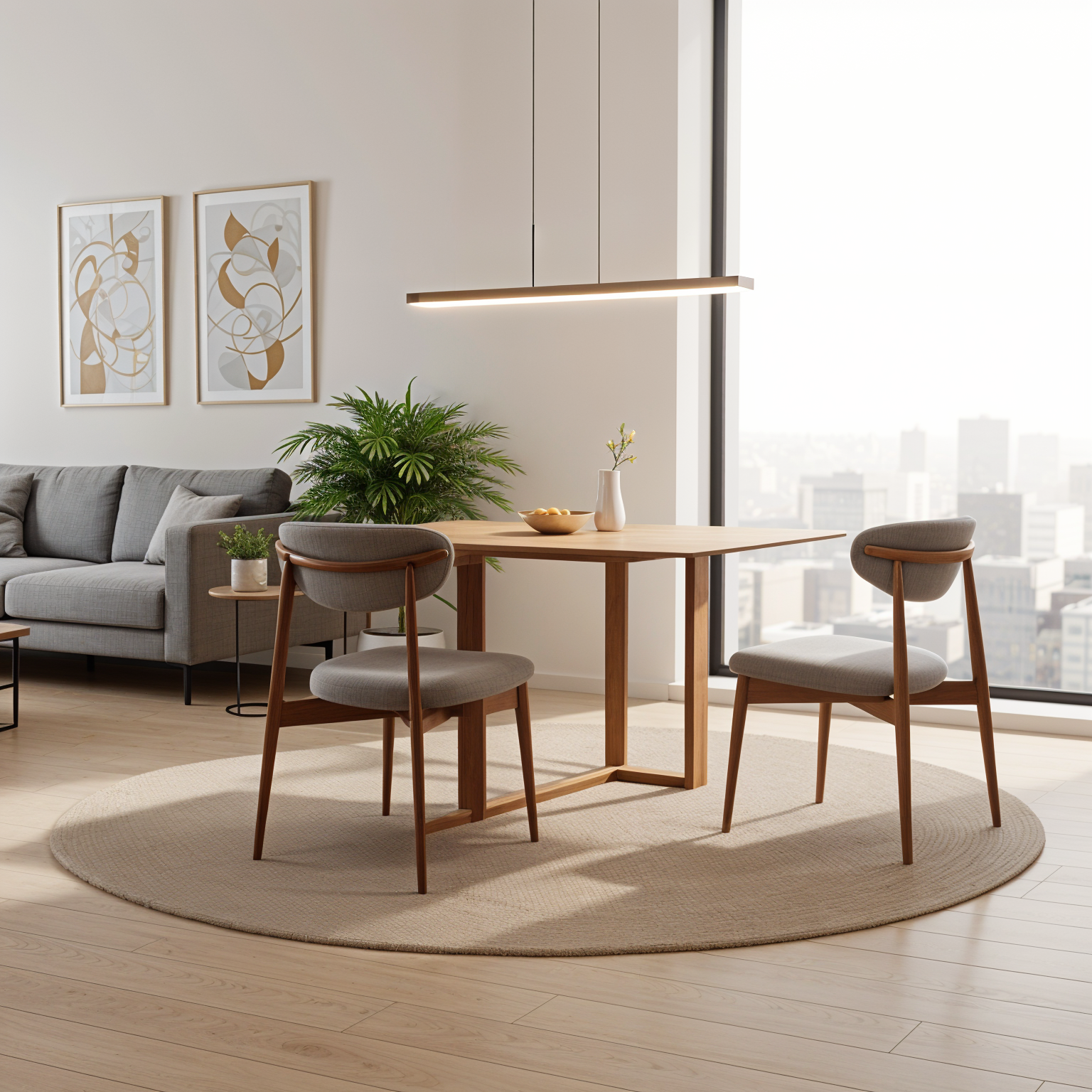Silla Silla Antonia – Diseño escandinavo moderno en madera maciza y tapiz gris-2