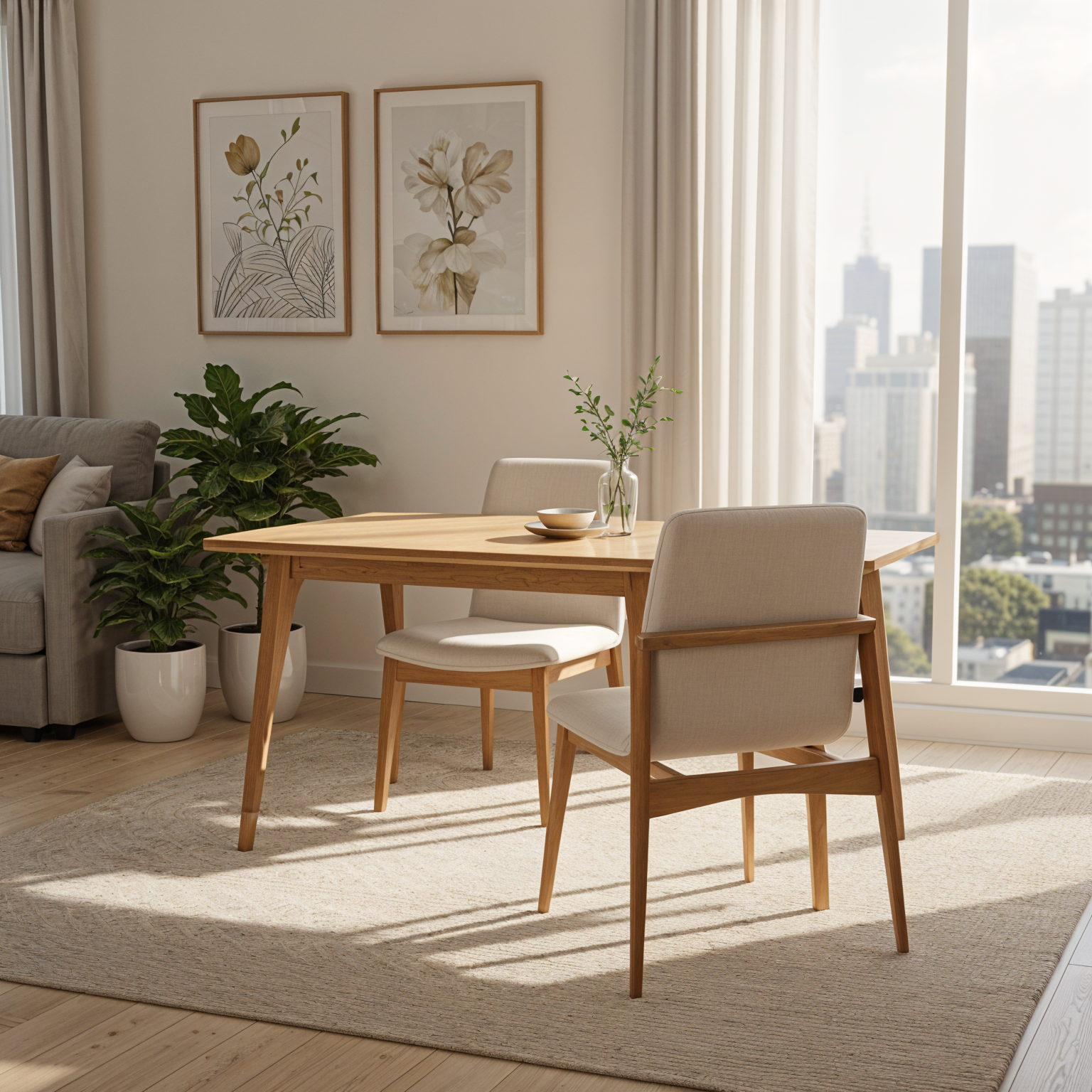 Silla Gil – Diseño moderno para comedor en madera maciza y tapiz color arena-5