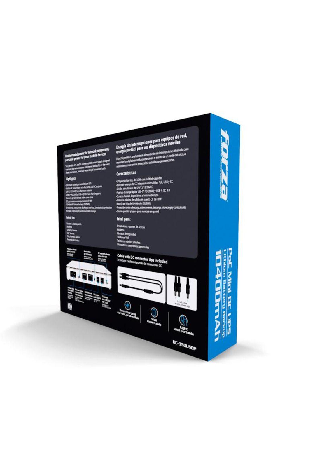 Mini UPS Forza 32W PoE DC-350USBP AC 110V 120V USB-A y USB-C-6